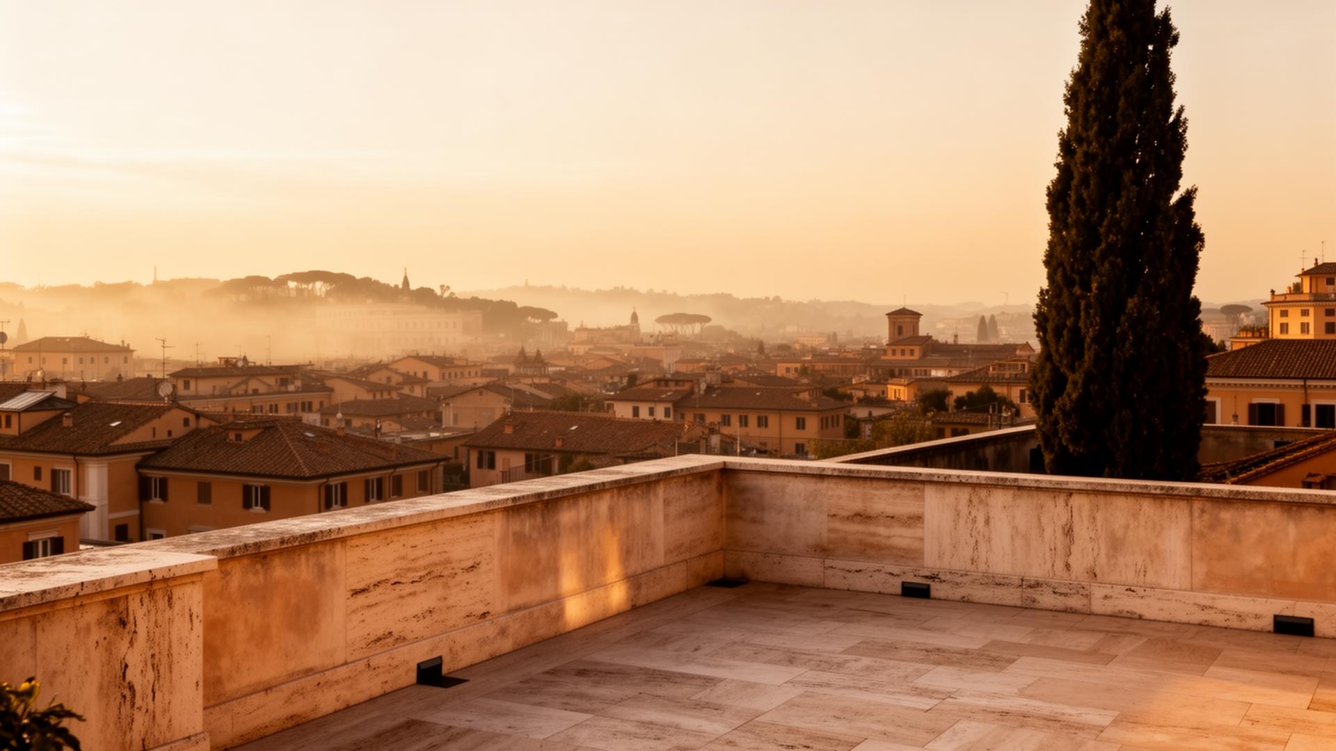 Rome rooftop at golden hour